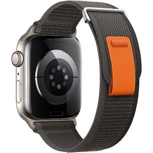 Cosmostech Akıllı Saat Watch için Uyumlu 42MM 44MM 45MM 49MM 1/2/3/4/5/6/se/7/8/ultra Hasır Kordon ve Kayışı Koyu Gri(Turuncu)