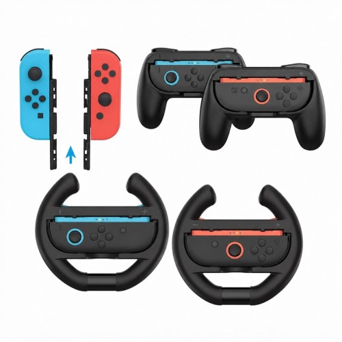 Cosmostech CSNS-5109S N. Switch 1 ve Switch 2 ile Uyumlu 4'lü Joy-Con Aksesuar Seti – 2 Direksiyon ve 2 Controller Grip Oyun Kolu Tutacağı Siyah