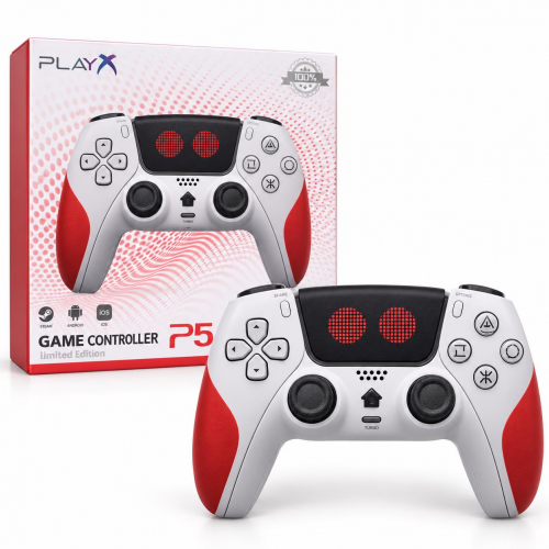 Cosmostech Play X CS-074 Kablosuz Oyun Kolu – PS5 PC Nintendo Switch Mobil Steam Uyumlu Wireless Gamepad Beyaz-Kırmızı Pixel Desenli