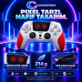 Cosmostech Play X CS-074 Kablosuz Oyun Kolu – PS5 PC Nintendo Switch Mobil Steam Uyumlu Wireless Gamepad Beyaz-Kırmızı Pixel Desenli