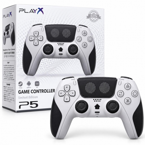 Cosmostech Play X CS-075 Kablosuz Oyun Kolu – PS5 PC Nintendo Switch Mobil Steam Uyumlu Wireless Gamepad Beyaz-Siyah Pixel Desenli
