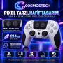 Cosmostech Play X CS-075 Kablosuz Oyun Kolu – PS5 PC Nintendo Switch Mobil Steam Uyumlu Wireless Gamepad Beyaz-Siyah Pixel Desenli