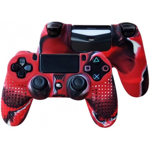 Cosmostech PS4 Controller Joystick Oyun Kolu Gamepad Uyumlu - Silikon Koruyucu Cover Kırmızı Kamuflaj